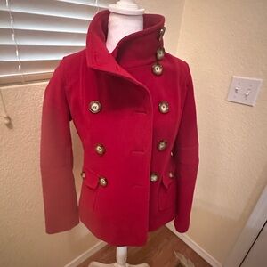 Michael Kors Red Double-Breasted Pea Coat